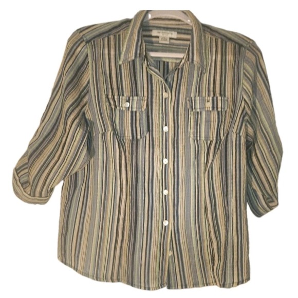 Liz Claiborne Tops - Liz Claiborne Petite PXL Striped Button Front Long Sleeve Top